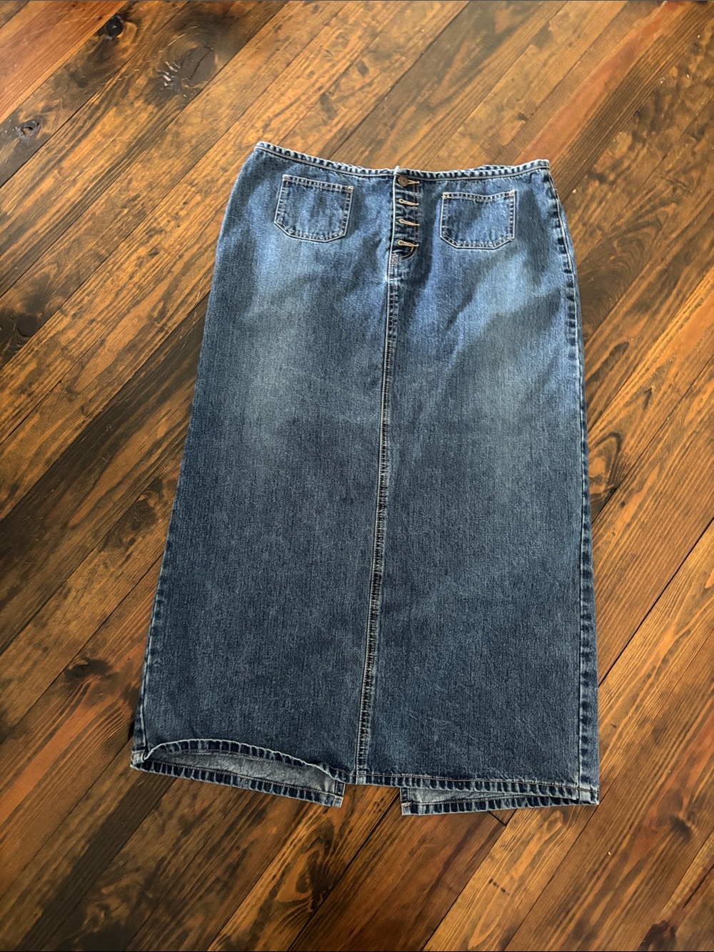 Venezia Indigo Denim Maxi Skirt with front Patch Pockets